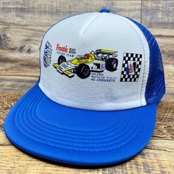 Vintage Frostie McLaren Grand Prix Mens Trucker Hat Blue Snapback Formula 1 Cap - Picture 5 of 6